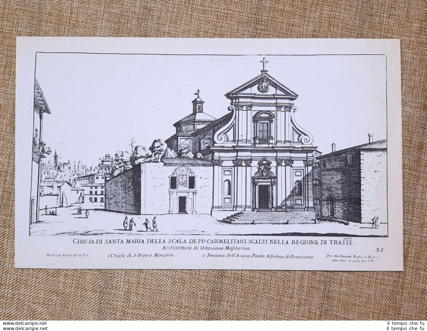 Roma S.Maria Della Scala E Dell'Orto Trastevere Incisione G. Falda 1665 Ristampa - Sonstige & Ohne Zuordnung