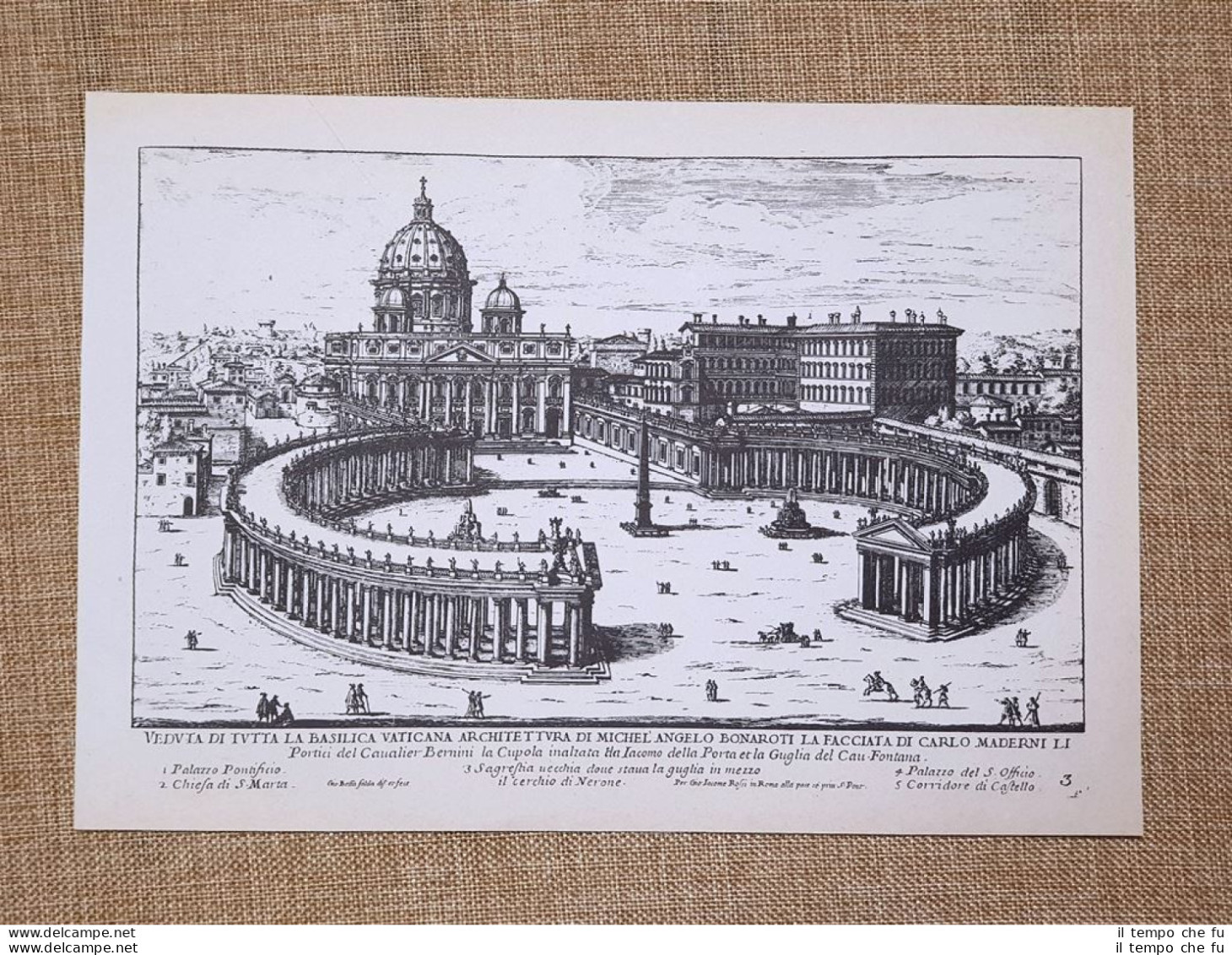 Roma Basilica Vaticana E Veduta Laterale Incisione Battista Falda 1665 Ristampa - Andere & Zonder Classificatie