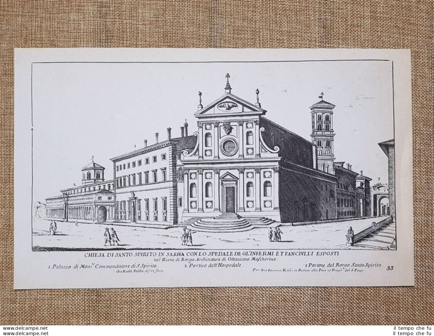 Roma Santo Spirito In Saxia E Maria Traspontina Incisione B. Falda 1665 Ristampa - Andere & Zonder Classificatie