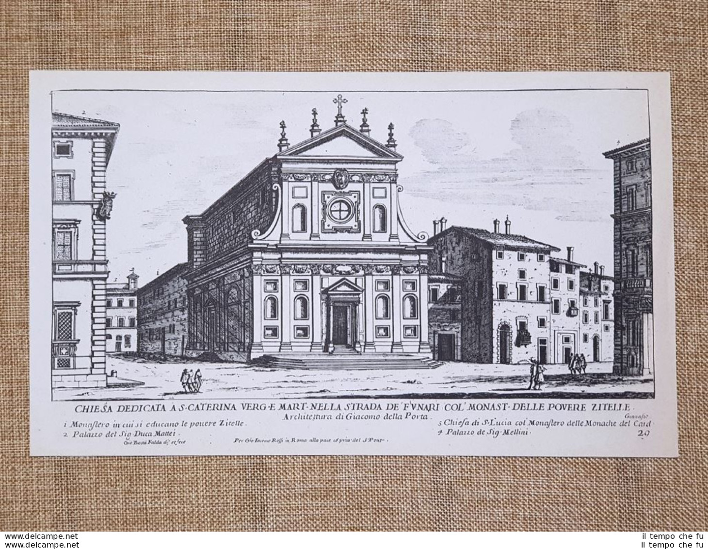 Roma S. Caterina Zitelle E Madonna Dei Monti Incisione G.B. Falda 1665 Ristampa - Andere & Zonder Classificatie