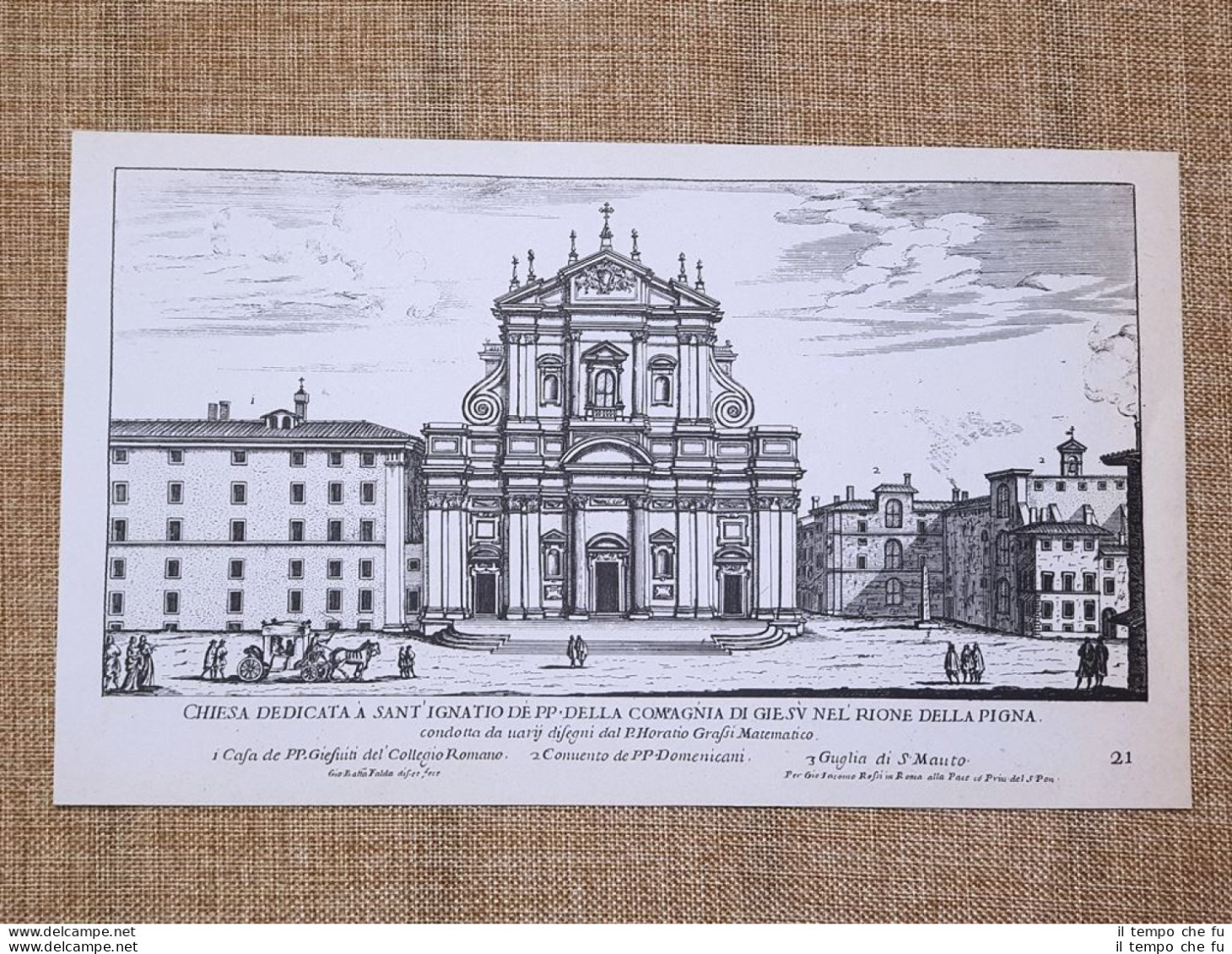 Roma Sant'Ignazio Rione Della Pigna Incisione G. Battista Falda 1665 Ristampa - Autres & Non Classés