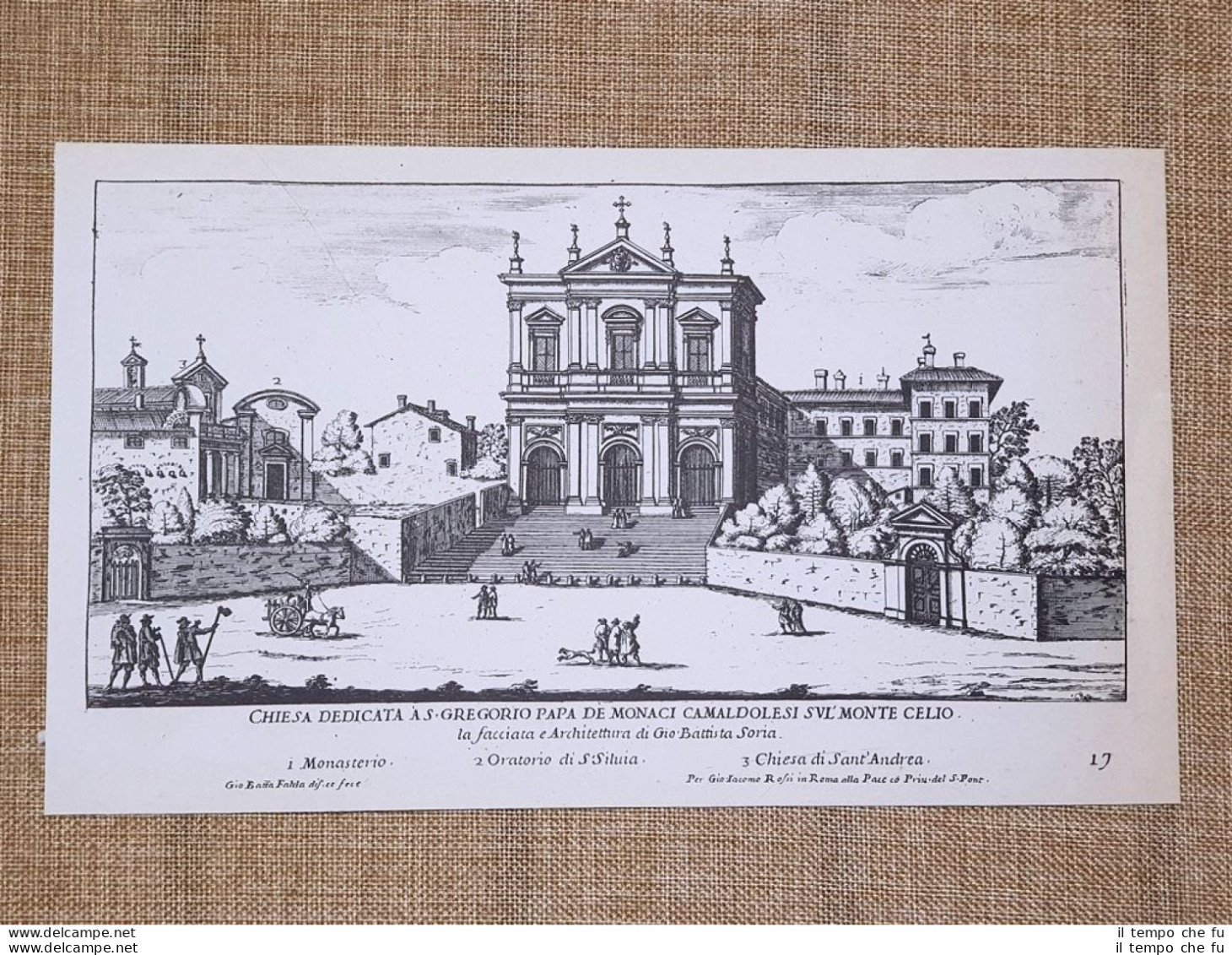 Roma San Gregorio Monte Celio E Trinità Dei Monti Incisione Falda 1665 Ristampa - Sonstige & Ohne Zuordnung