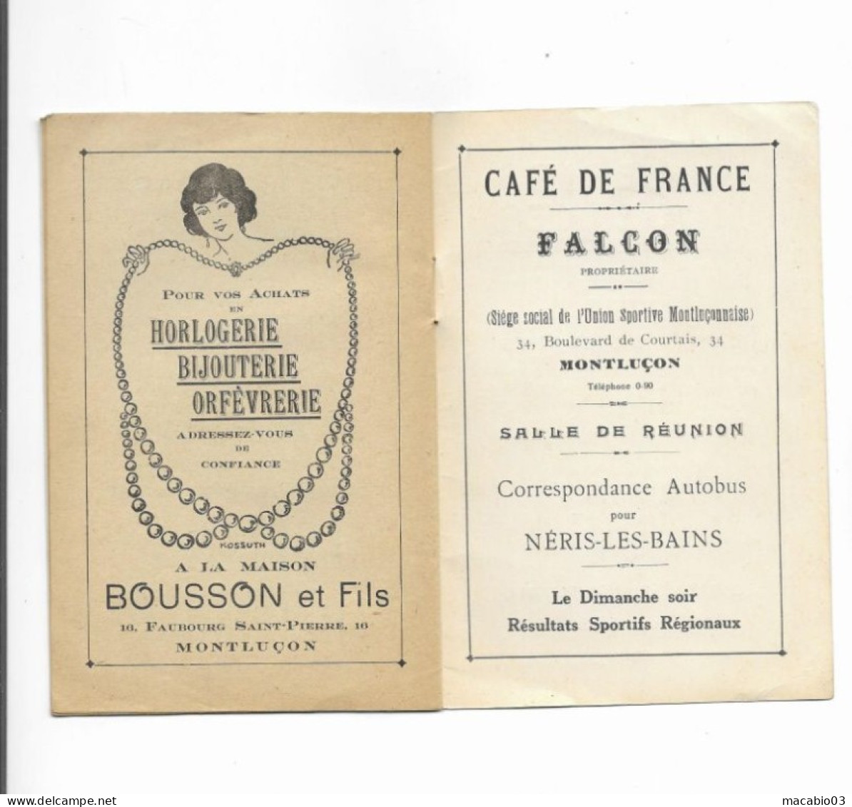 Vieux Papiers - Calendrier De L'Union Sportive Montluçonnaise Rugby Saison1928-1929 Et Du Foot-ball 1929-1930 - Formato Piccolo : 1921-40