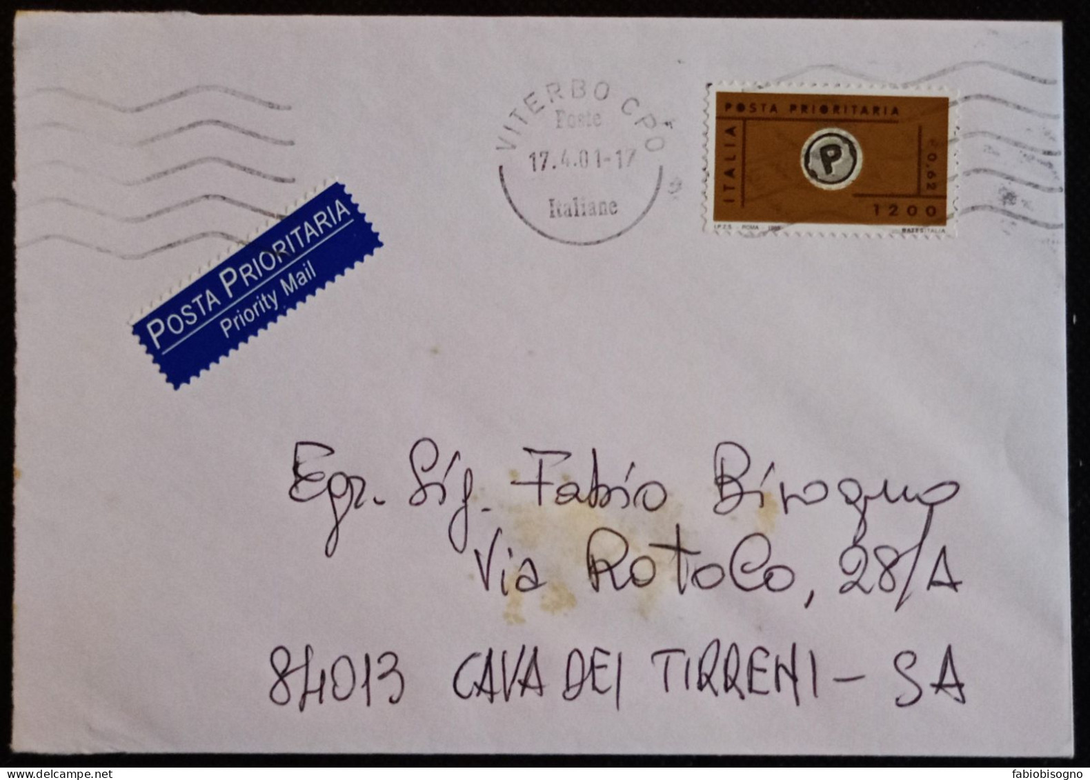 Viterbo 17.4.2001 Prioritario L.1200/Eur.0,62 (IPZS - Roma - 1999) - 2001-10: Poststempel