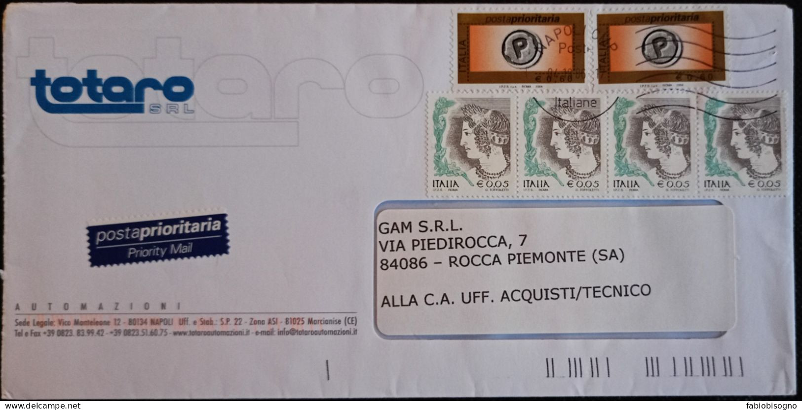 Napoli 4.10.2006 Prioritario Eur.0,60 X2 (IPZS Spa - Roma - 2004)  Donne Eur. 0,05 X4 - 2001-10: Poststempel