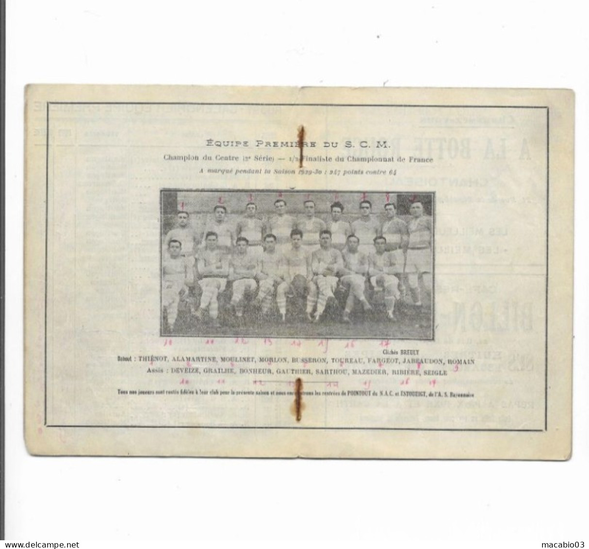 Vieux Papiers - Calendrier Du Sporting Club Montluçonnais Rugby Saison 1930-1931 - Kleinformat : 1921-40