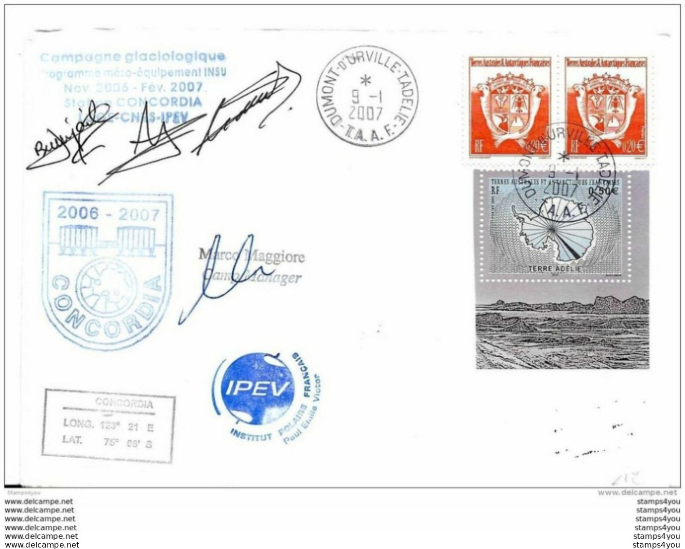 109 - 23 - Enveloppe Base Antarctique Franco-italienne "Concordia" Campagne Glaciologique 2006-2007 - Estaciones Científicas