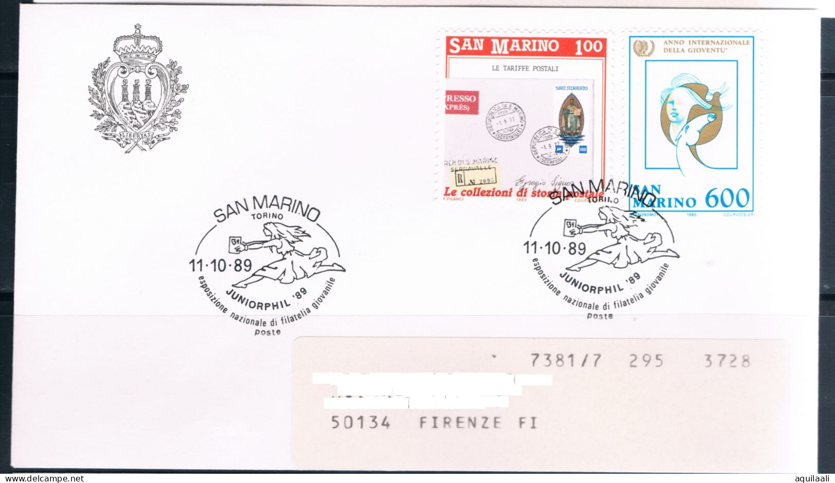 SAN MARINO 1989 - Expo Filatelico Torino "Juniorphil 89", Annullo Speciale. - Philatelic Exhibitions