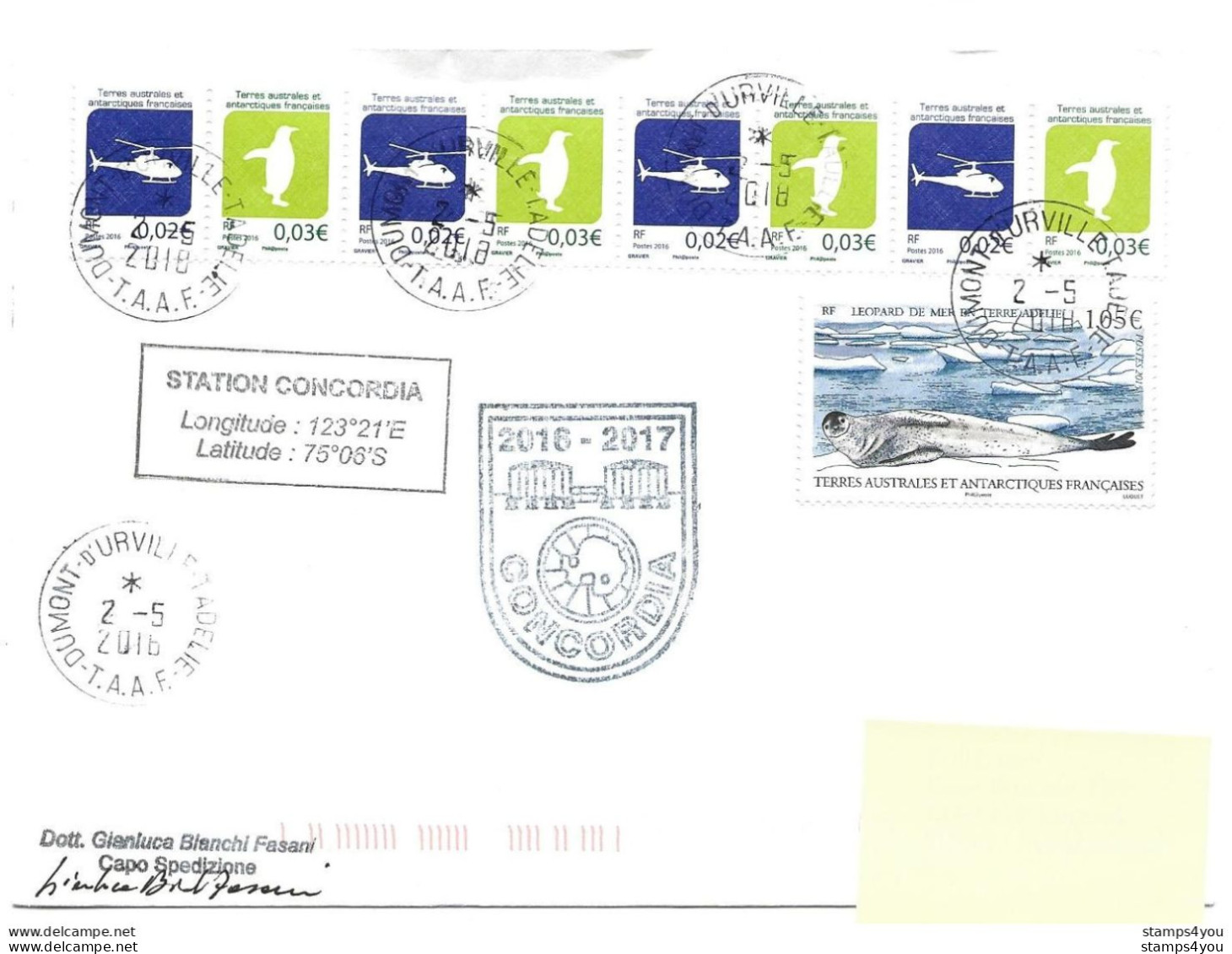 255 - 28 - Enveloppe TAAF Terre Adélie -  Station Concordia 206 - Cachets Et Signature - Bases Antarctiques