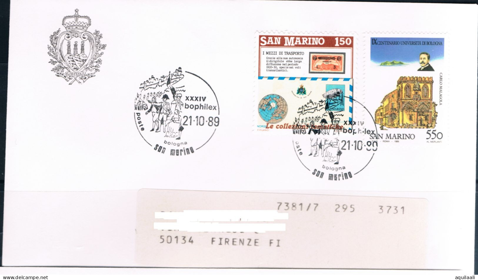 SAN MARINO 1989 - Expo Filatelico Bologna "Bophilex 89", Annullo Speciale. - Philatelic Exhibitions