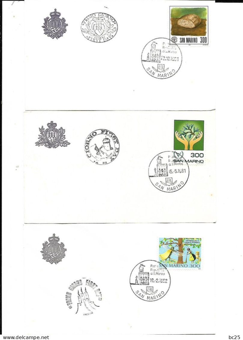 SAINT MARINO-9 TRES BELLES ENVELOPPES 1er JOUR NEUVES * * DE 1981-82-83-  VOIR 3 SCANS - FDC