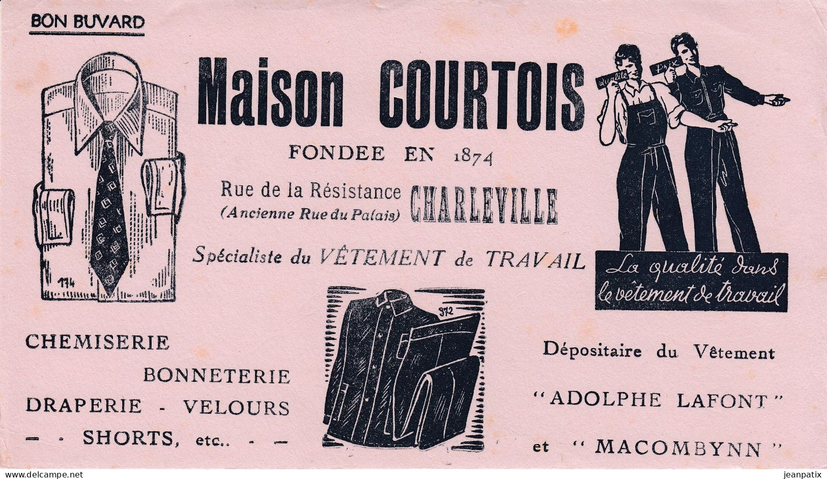 Buvard - Blotter - Maison COURTOIS - Chemiserie - Bonneterie - Rue De La Résistance Charleville (Ardenne) - Autres & Non Classés