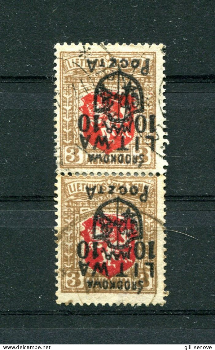 Central Lithuania 1920 Mi. 12, SC 21, 10M /3 A Inverted Overprint Pair Used - Lituania