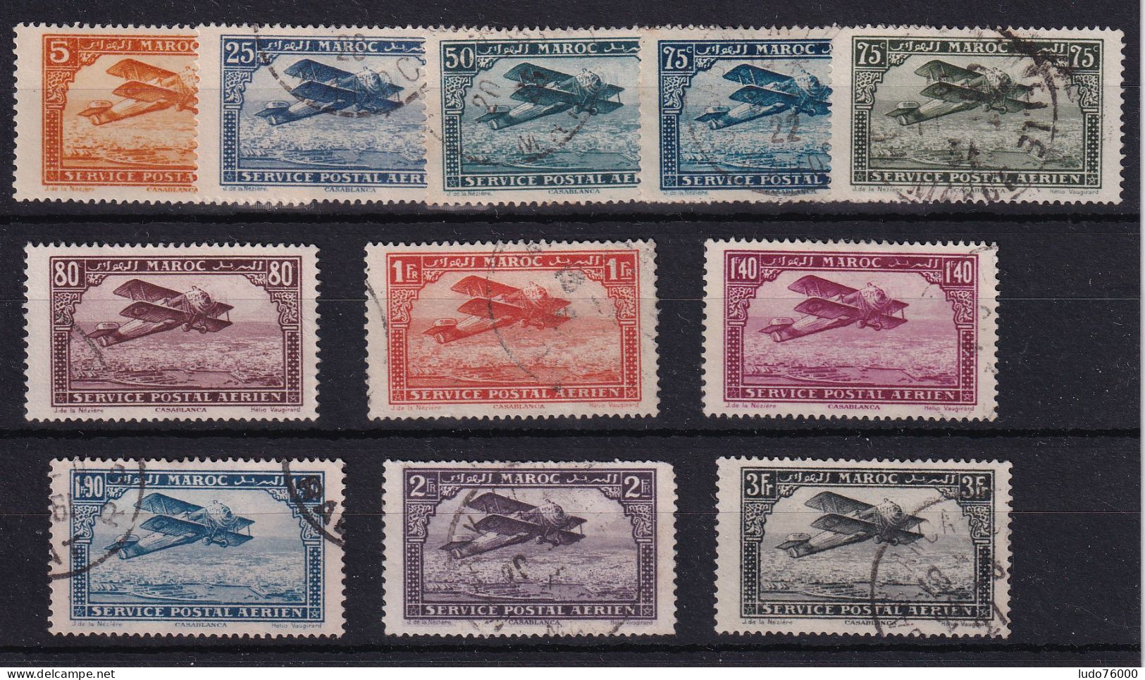 D 782 / COLONIE MAROC PA / LOT N° 1/11 OBL COTE 28€ - Posta Aerea