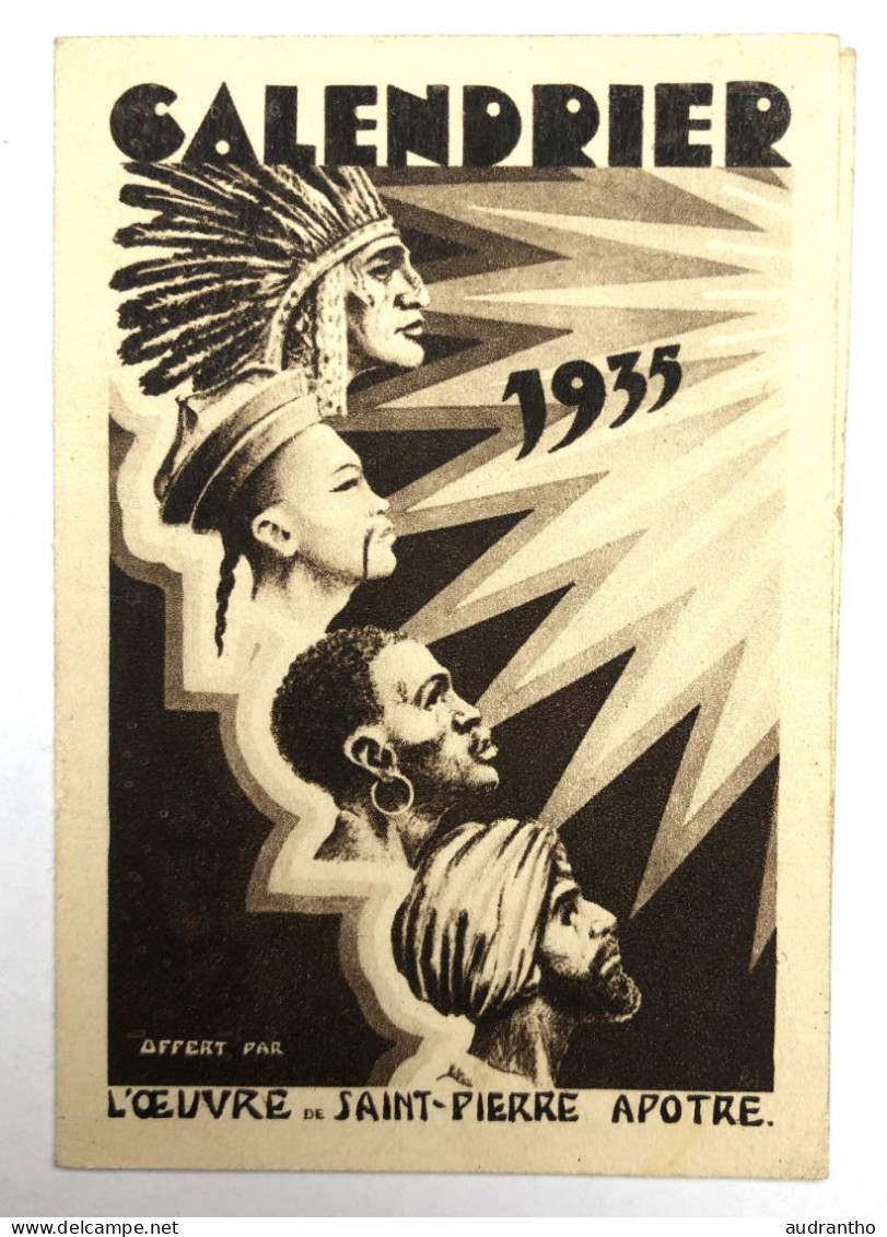 Beau Calendrier Style Art Déco - 4 Têtes Indien Chinois Africain Arabe - 1935 - Oeuvre De Saint Pierre D'apôtre - Klein Formaat: 1921-40