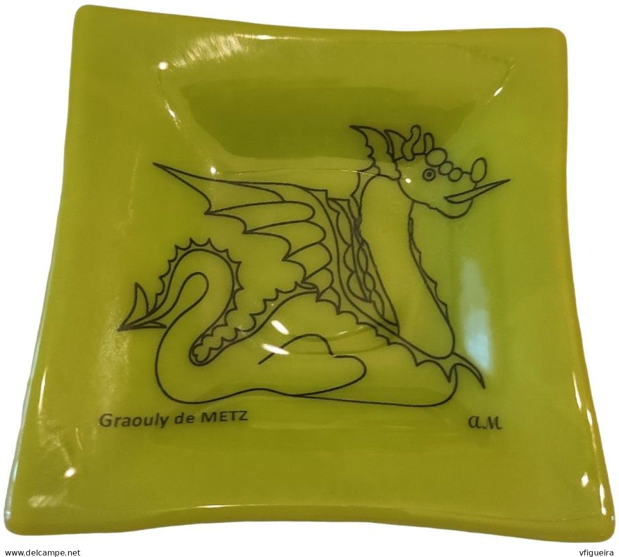 Cendrier Ashtray Couleur Verte Graoully De Metz Animal Mythique Apparence De Dragon - Sonstige & Ohne Zuordnung