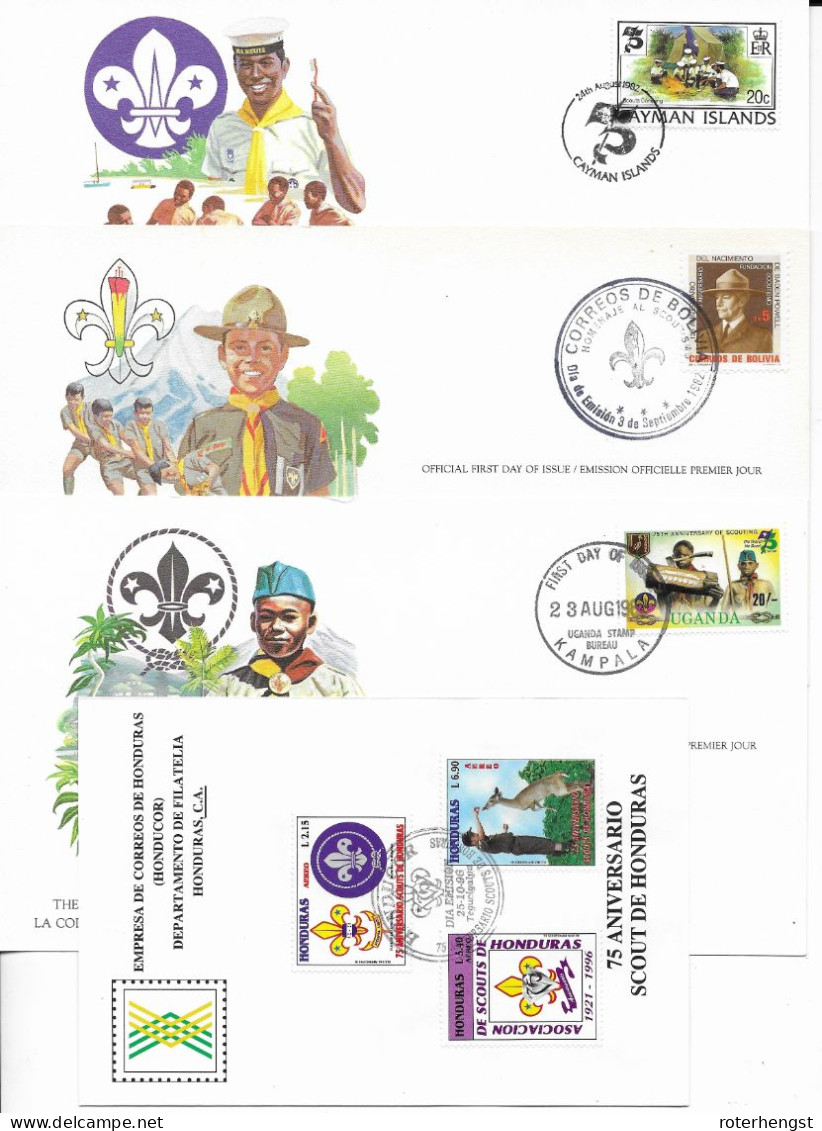 4 Envelopes Scouting (Uganda, Honduras, Cayman And Bolivia) - Neufs