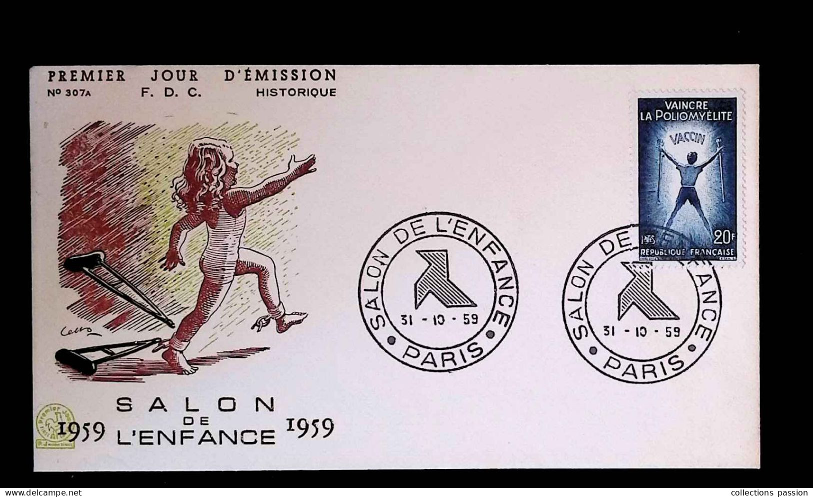 CL, FDC, Premier Jour, Paris, 31-10-1959, Salon De L'Enfance, Vaincre La Poliomyélite - 1950-1959