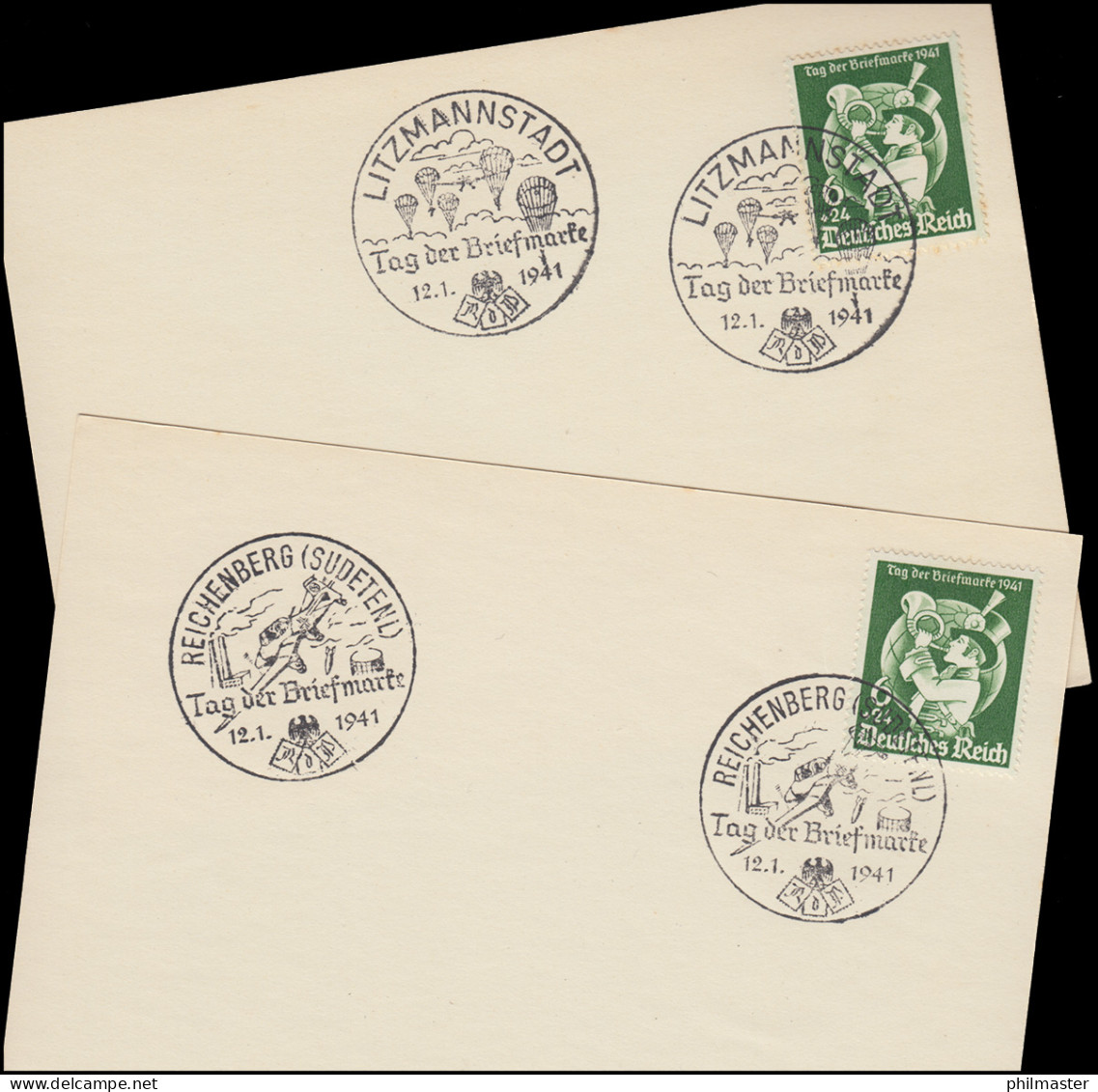 762 T.d.B. Postillion Auf 2 FDC-Karten: ESSt REICHENBERG / LITZMANNSTADT 12.1.41 - Stamp's Day