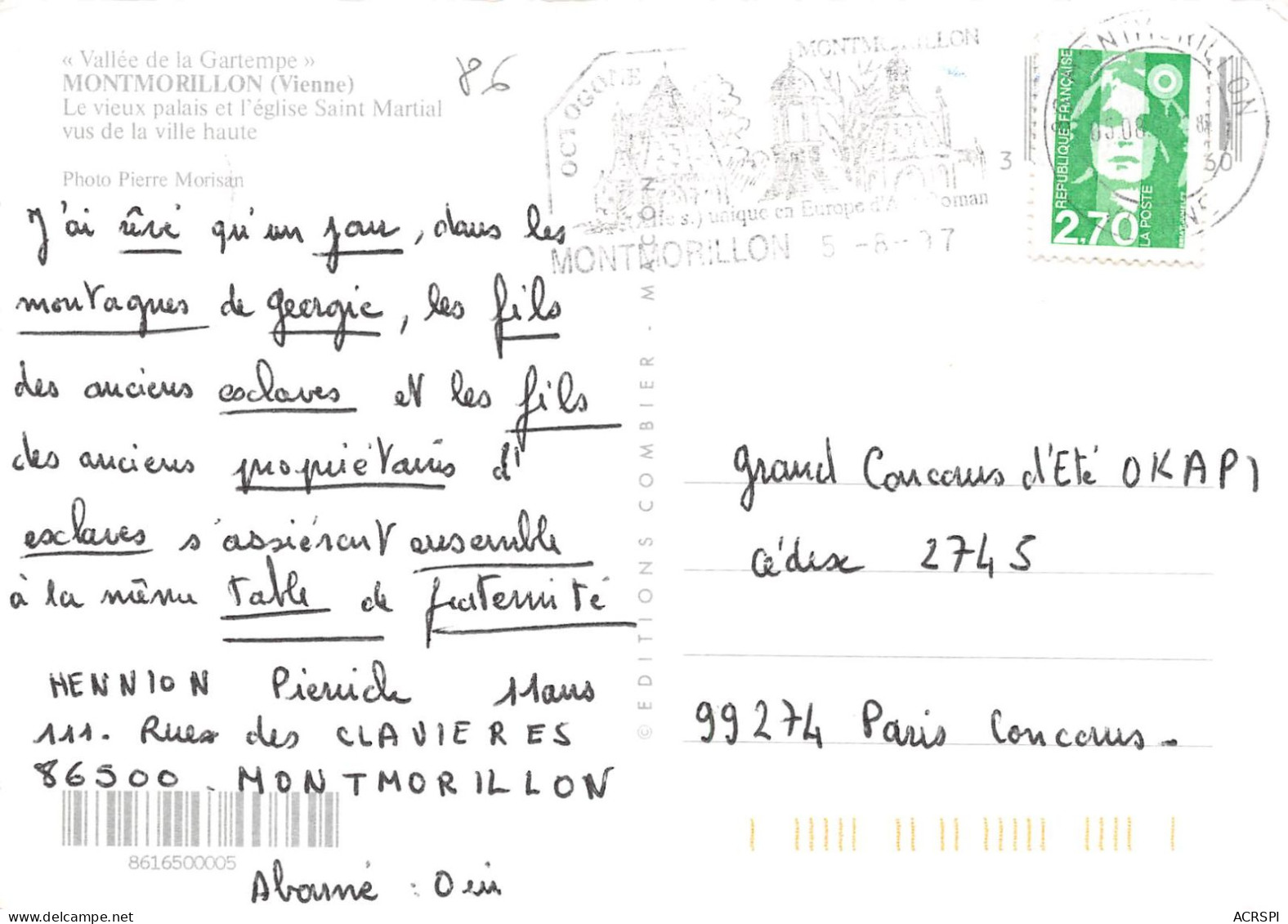 MONTMORILLON Le Vieux Palais Et L'église Saint Martial   6 (scan Recto Verso)MF2726TER - Montmorillon
