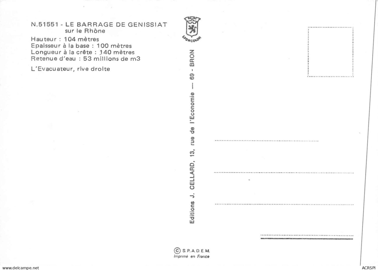 Barrage De GENISSIAT évacuateur Rive Droite  36 (scan Recto Verso)MF2734VIC - Génissiat