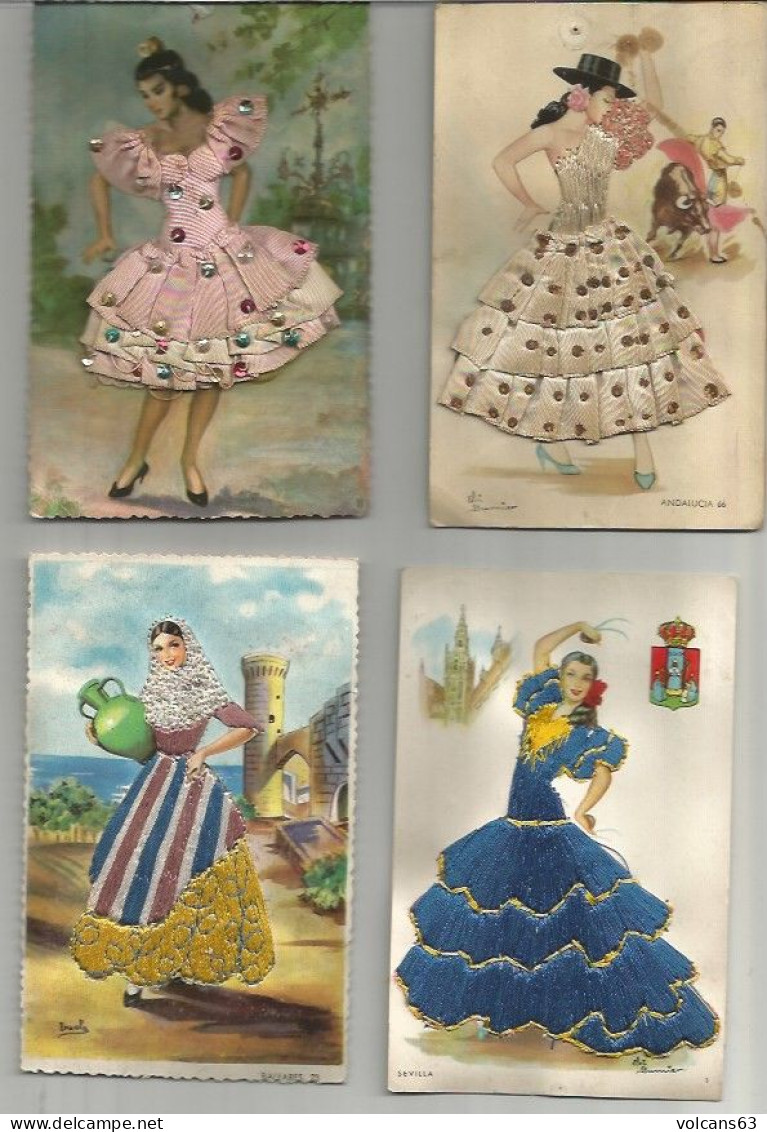 CPA ESPAGNE SPAIN FOLKLORE 10 CARTES BRODEES - Collections & Lots