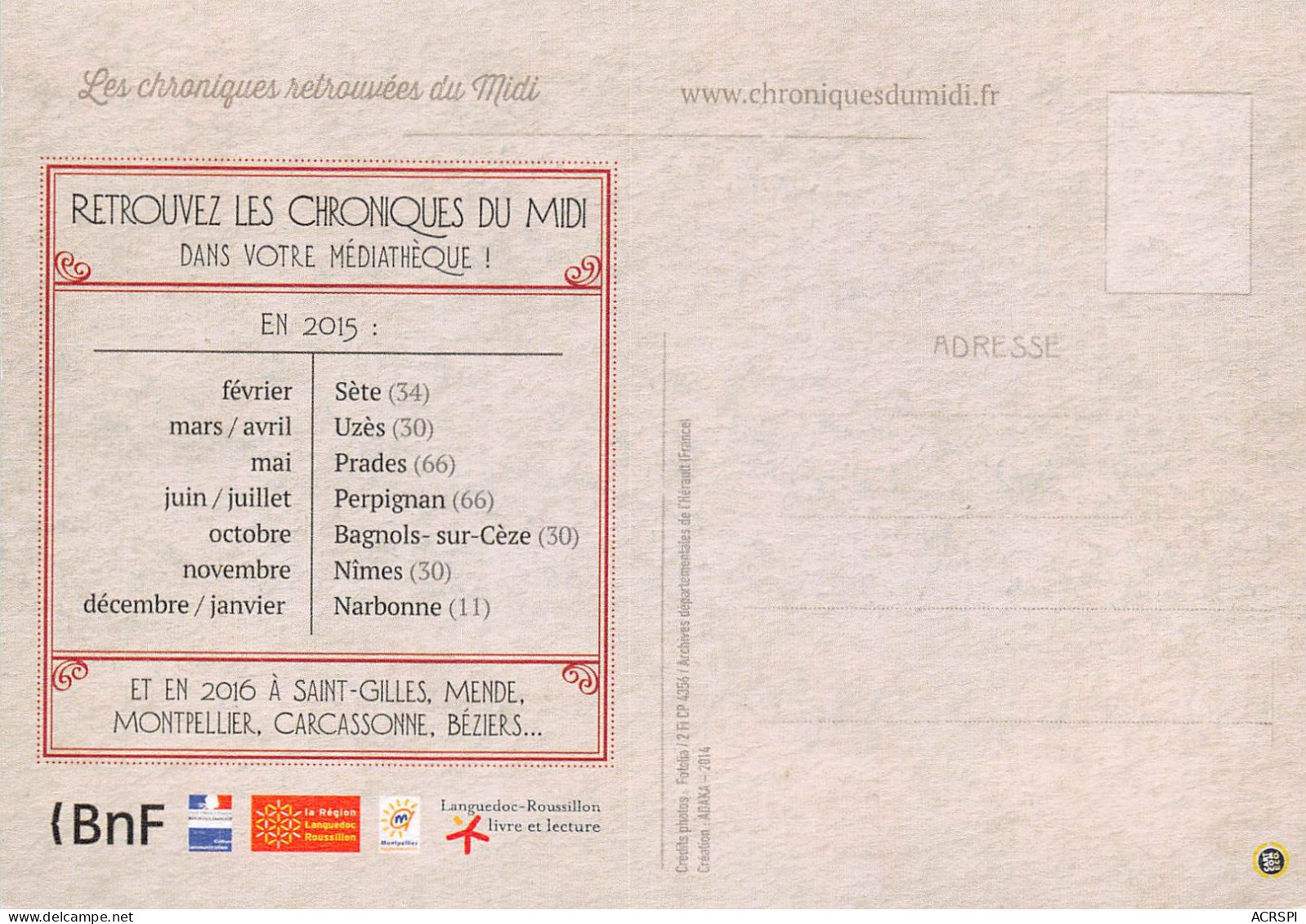 CHRONIQUES RETROUVEES DU MIDI Journal Livre Pub Publicité  36 (scan Recto Verso)MF2754VIC - Francés