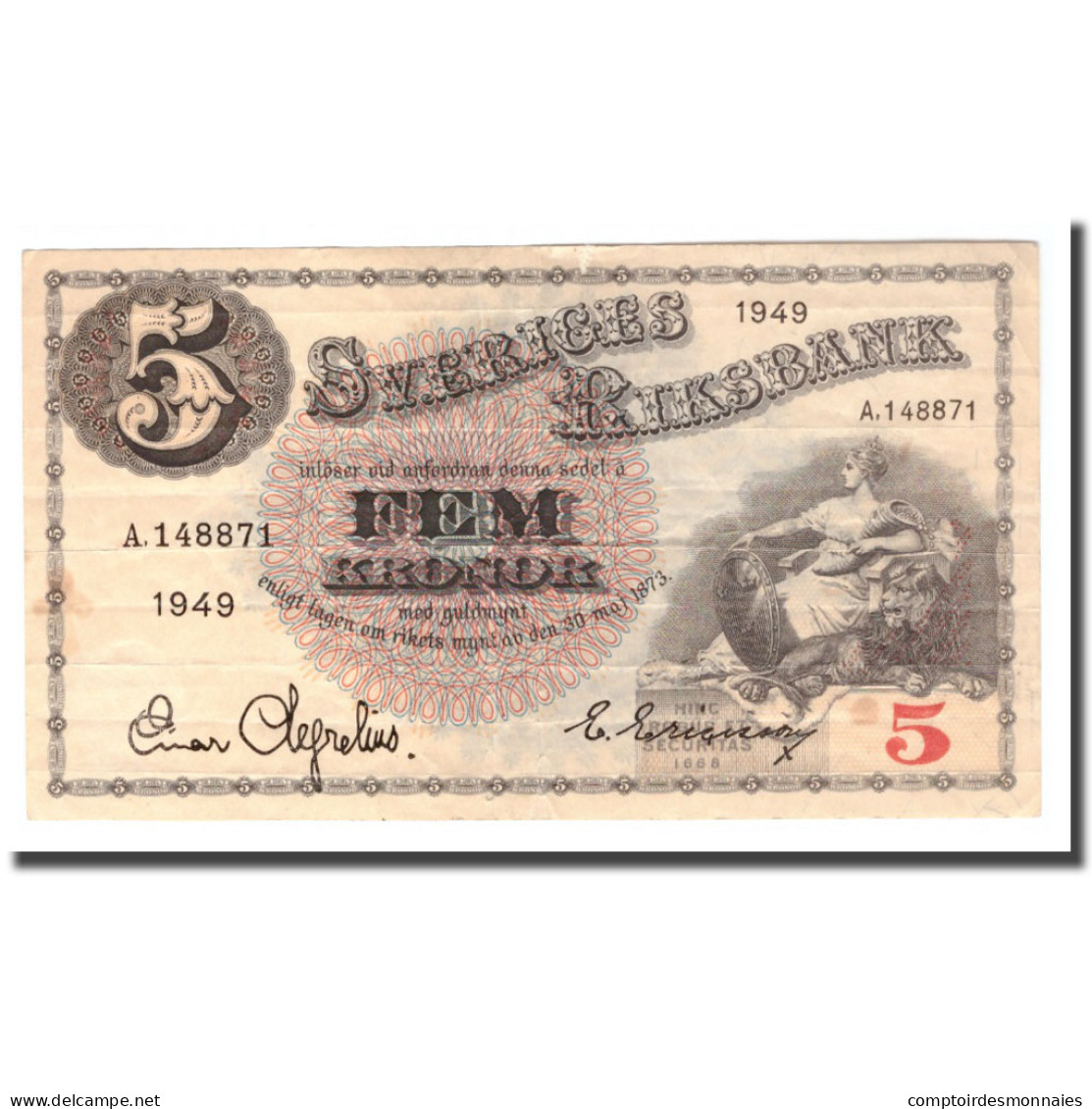 Billet, Suède, 5 Kronor, 1949, 1949, KM:33af, B+ - Schweden
