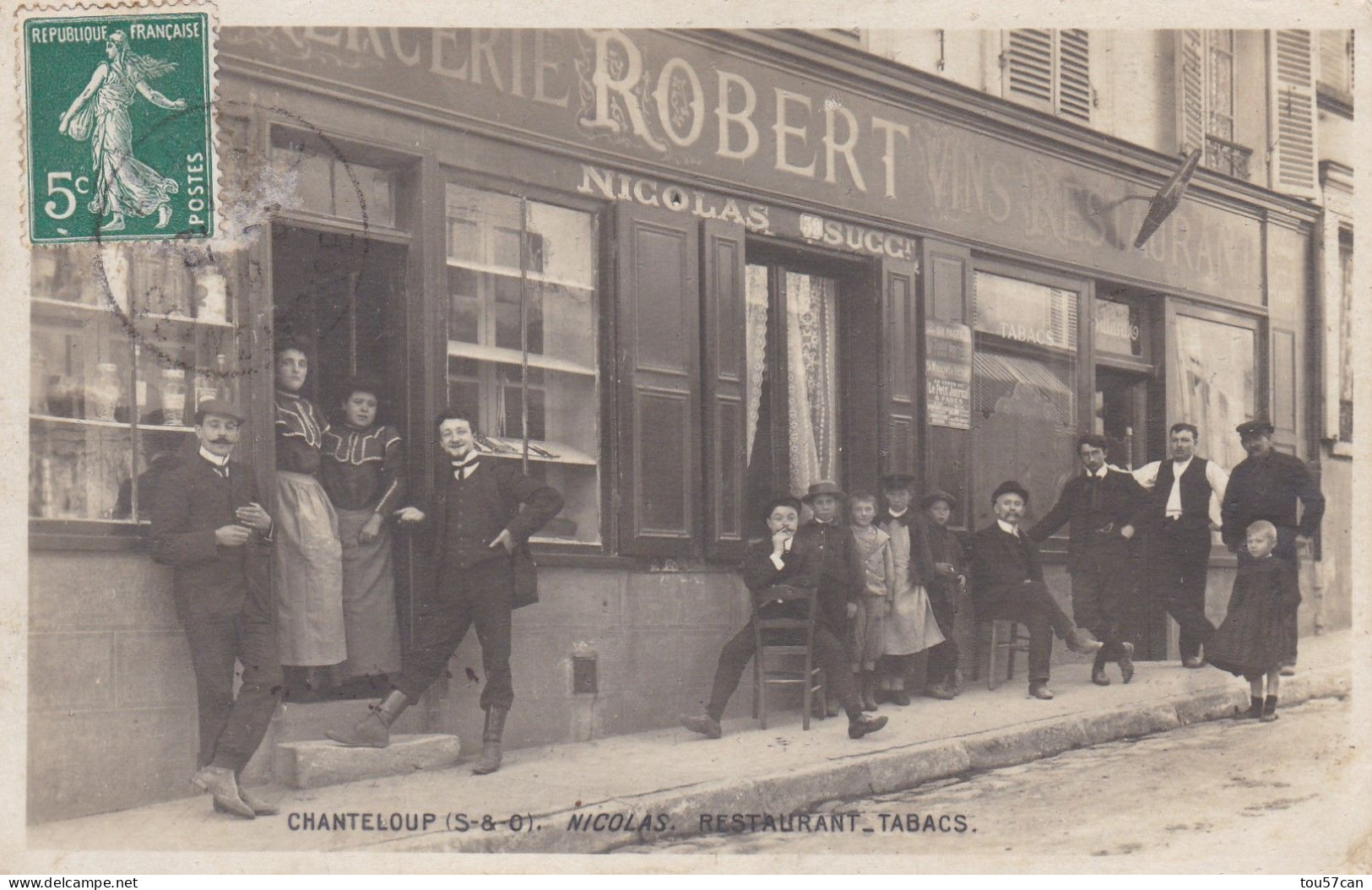 CHANTELOUP  LES  VIGNES  -  YVELINES  -  (78)  -  CPA  ANIMEE  DE  1909  -  NICOLAS  -  RESTAURANT  -  TABACS - Chanteloup Les Vignes