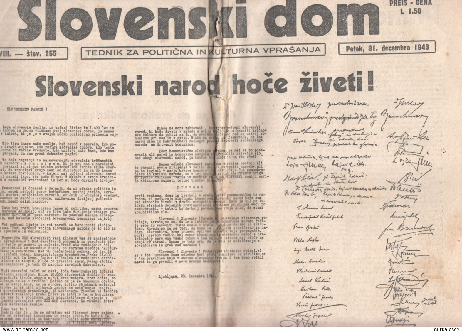 SLOVENIJA   DOMOBRANSKI     TEDNIK   SLOVENSKI DOM   31.12-1943 - 1939-45