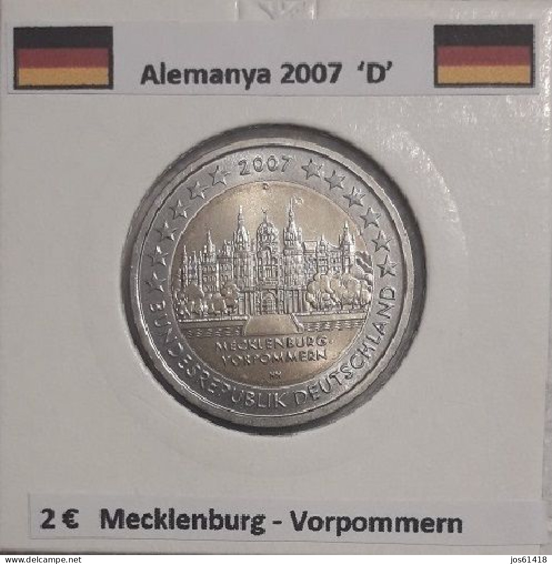2 Euros Alemania / Germany 2007 Mecklenburg-Vorpommern  D O G Sin Circular - Allemagne