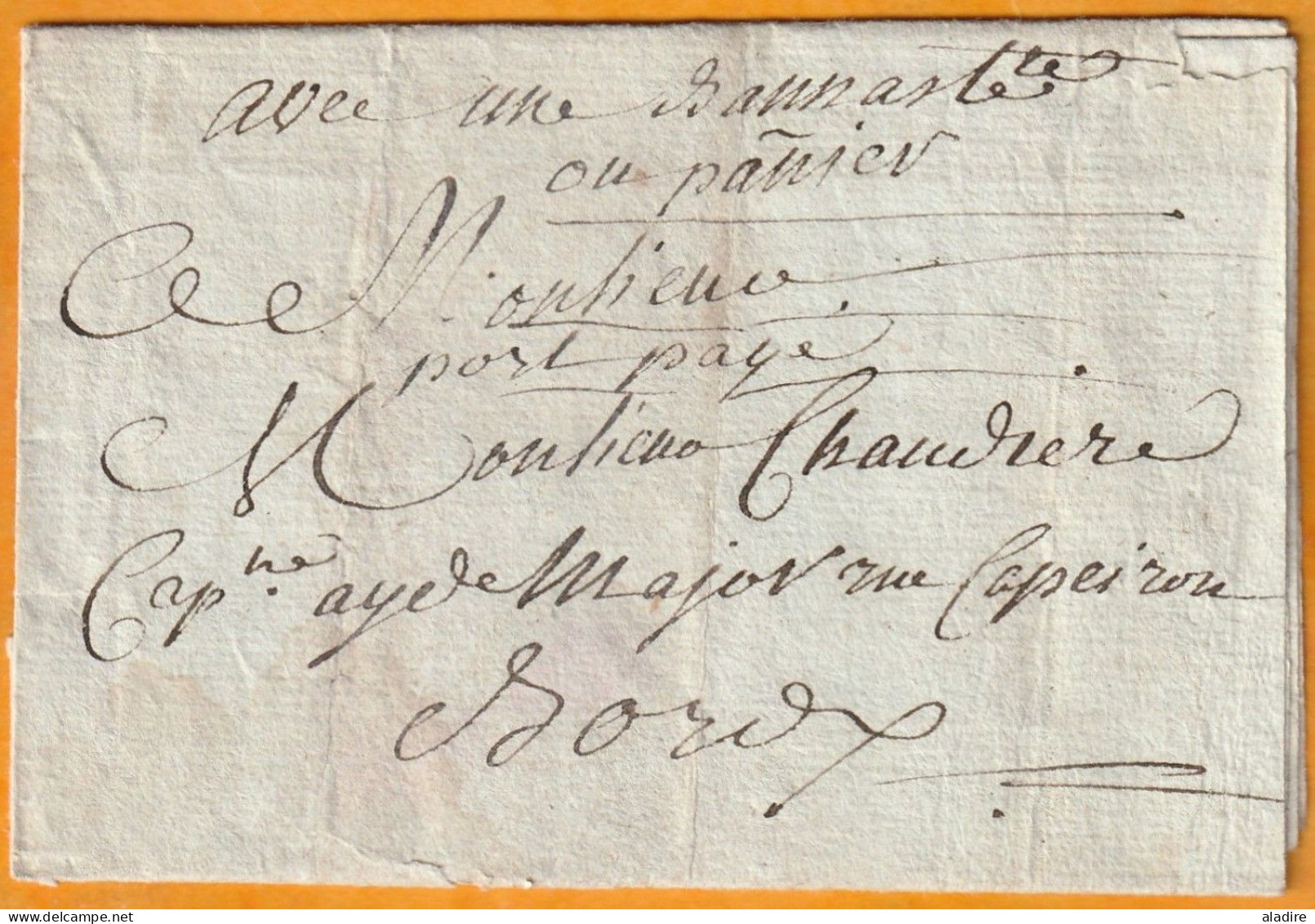 1775 - Lettre Pliée En PORT PAYE (marque Manuscrite) Avec Corresp Familiale De 2 P De LE SASTA ? Vers BORDEAUX - 1701-1800: Précurseurs XVIII