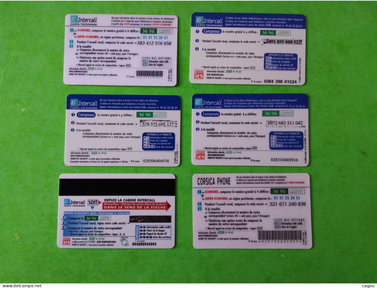 LOT DE 6 TELECARTES PREPAYEES INTERCALL - Other & Unclassified
