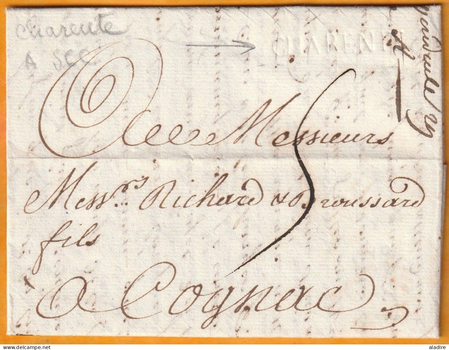 1763 - Marque Postale CHARENTE à Sec - 33 X 5 Mm - Sur Lettre Pliée Avec Corresp De 4 Pages Vers COGNAC - 1701-1800: Voorlopers XVIII