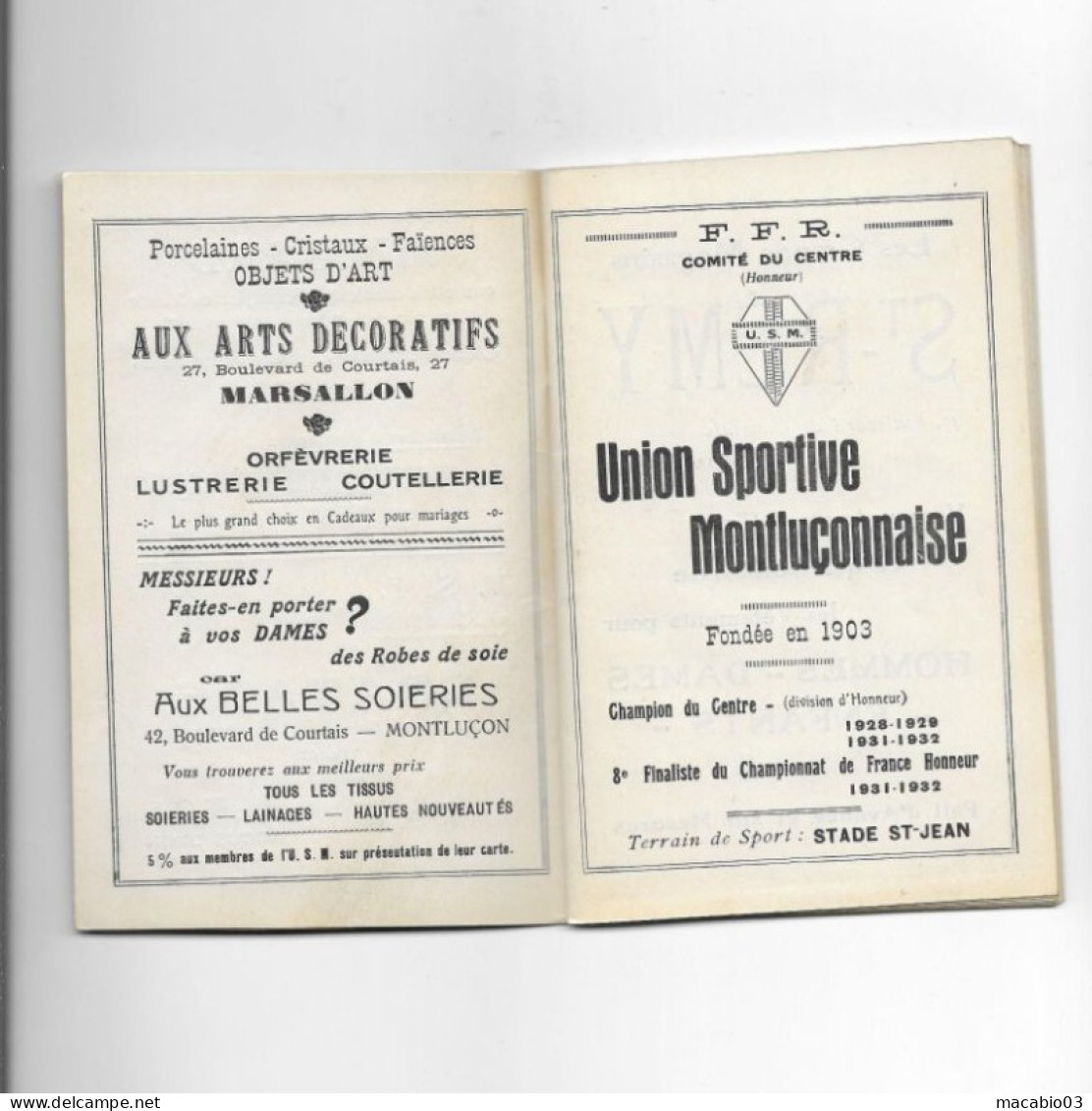 Vieux Papiers - Calendrier De L' Union Sportive Montluçonnaise Rugby Saison 1932 -1933 - Kleinformat : 1921-40