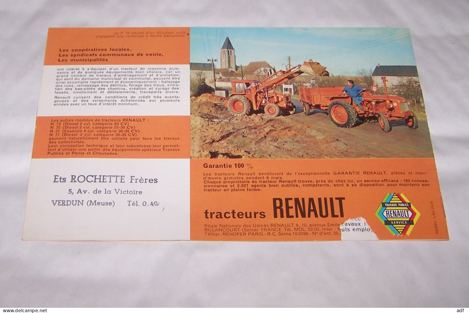 LIVRET PUB PUBLICITAIRE TRACTEURS RENAULT, TRACTEUR RENAULT P70 P 70, TRAVAUX PUBLICS PONTS ET CHAUSSEES