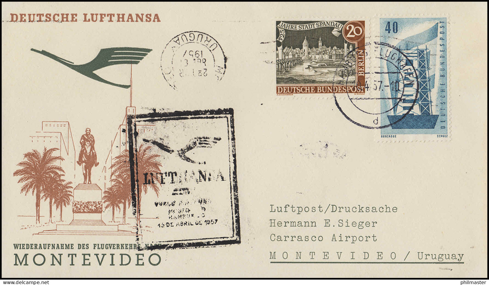 Eröffnungsflug Lufthansa Montevideo, Hamburg 10.4.57/ Montevideo 15.4.57 - Primi Voli