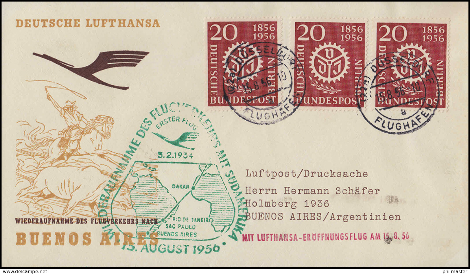 Eröffnungsflug Lufthansa Buenos Aires Düsseldorf 15.8.1956/ Buenos Aires 17.8.56 - Primi Voli
