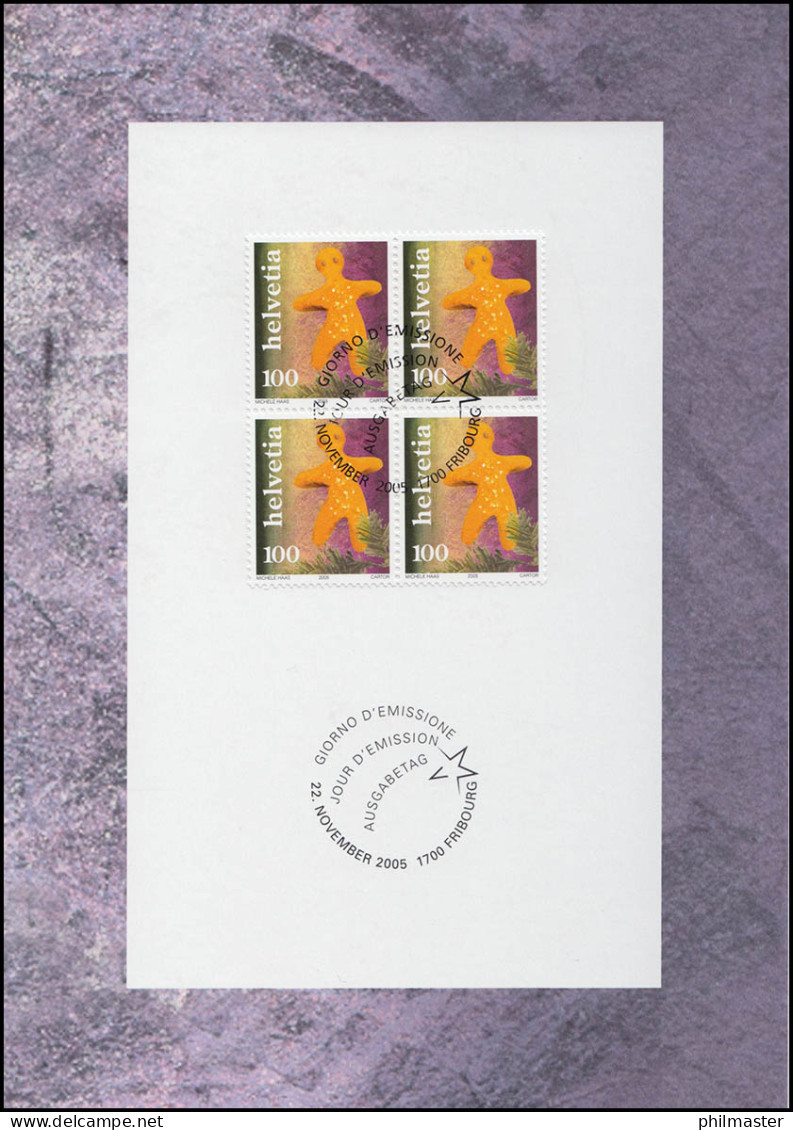 1948 Weihnachtsbräuche 2005 Viererblock, PTT-Grußkarte Zum Jahreswechsel - Cartoline Maximum