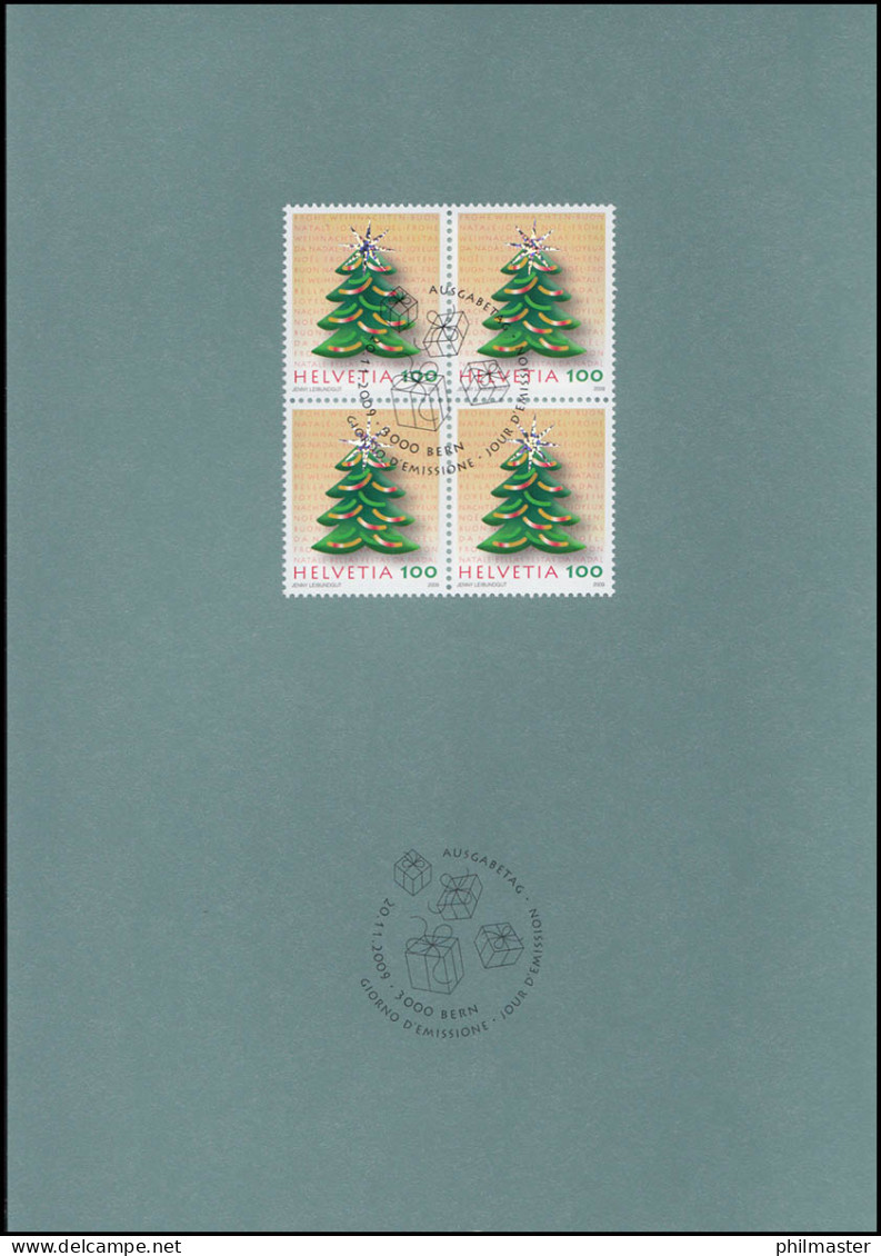 2128 Weihnachten 2009 Viererblock, PTT-Grußkarte Zum Jahreswechsel - Maximumkaarten