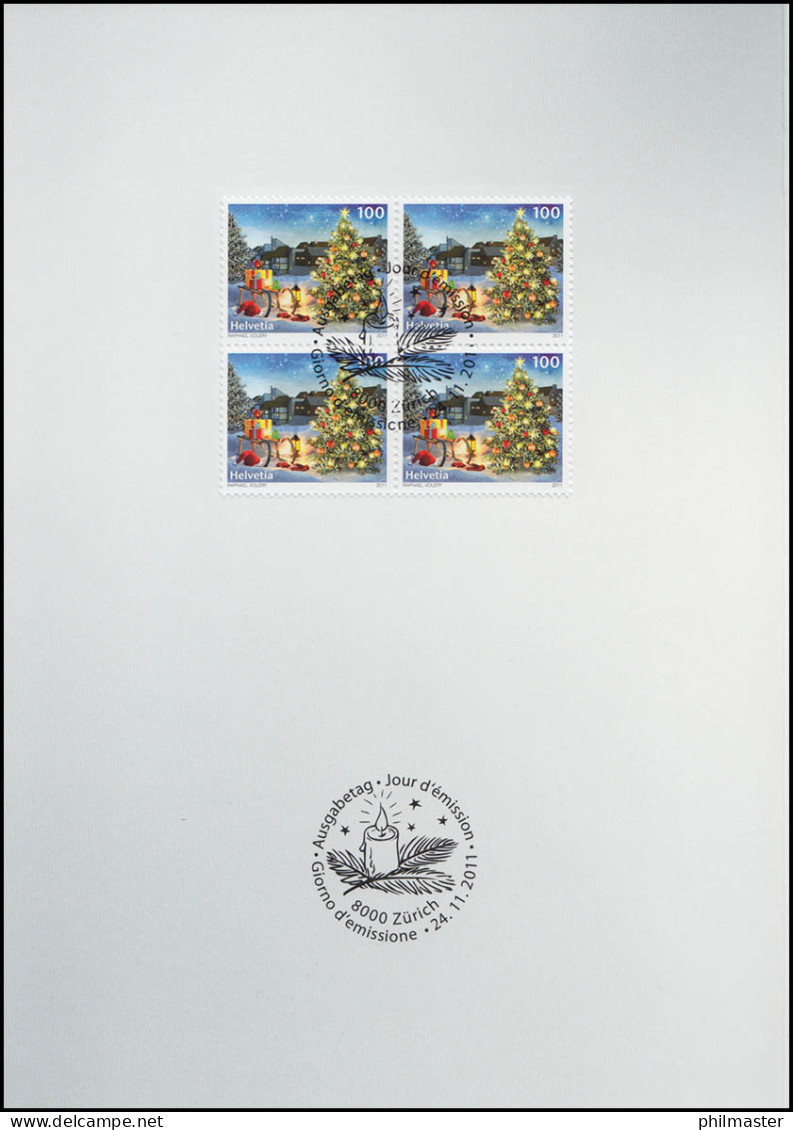 2225 Weihnachten 2011 Viererblock, PTT-Grußkarte Zum Jahreswechsel - Cartoline Maximum