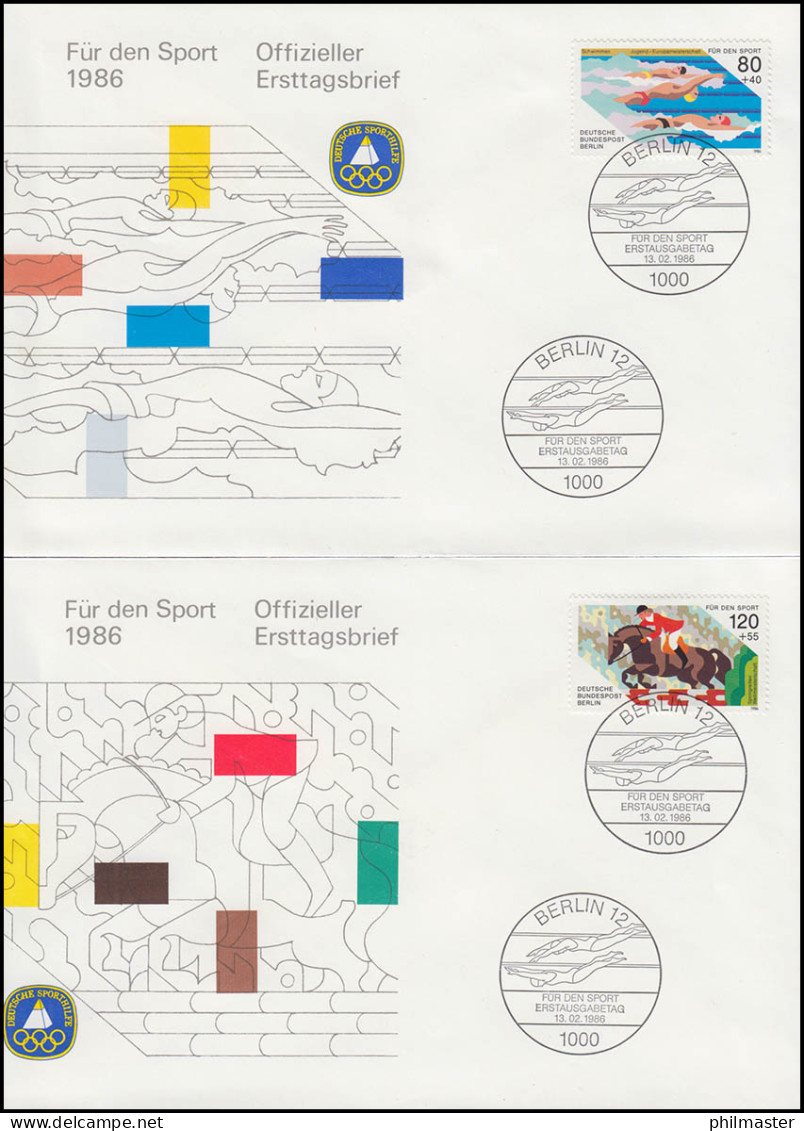 751-752 Rückenschwimmen Und Springreiten 1986: Sporthilfe-FDC ESSt Berlin - Briefe U. Dokumente