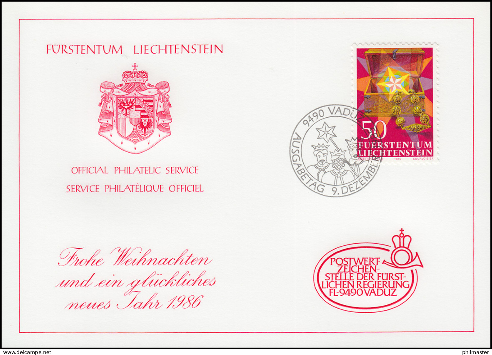 Liechtenstein 885 Weihnachten - Grußkarte Zum Jahreswechsel 1986 - Cartes-Maximum (CM)