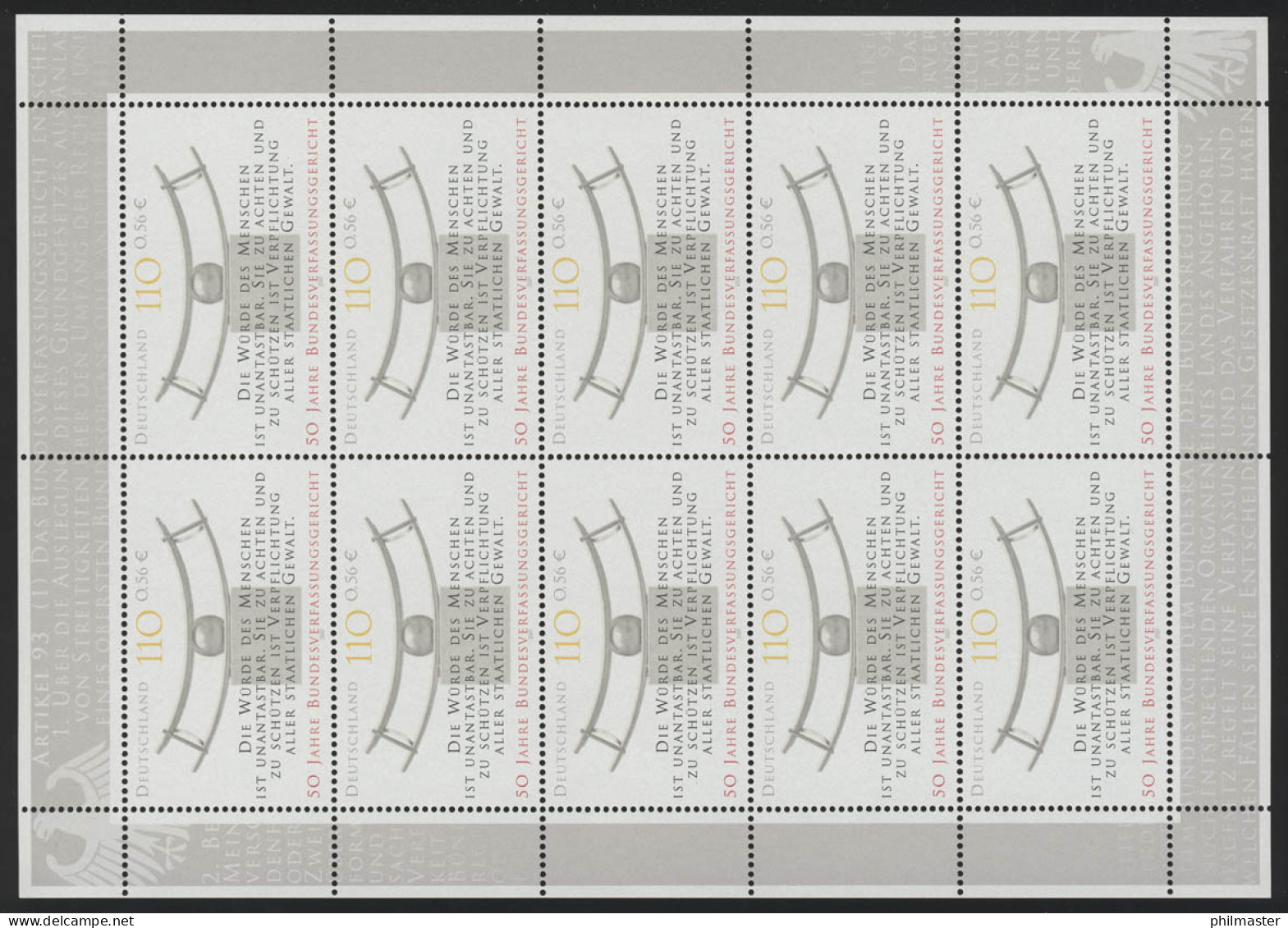 2214 Bundesverfassungsgericht Karlsruhe - 10er-Bogen ** - 2001-2010