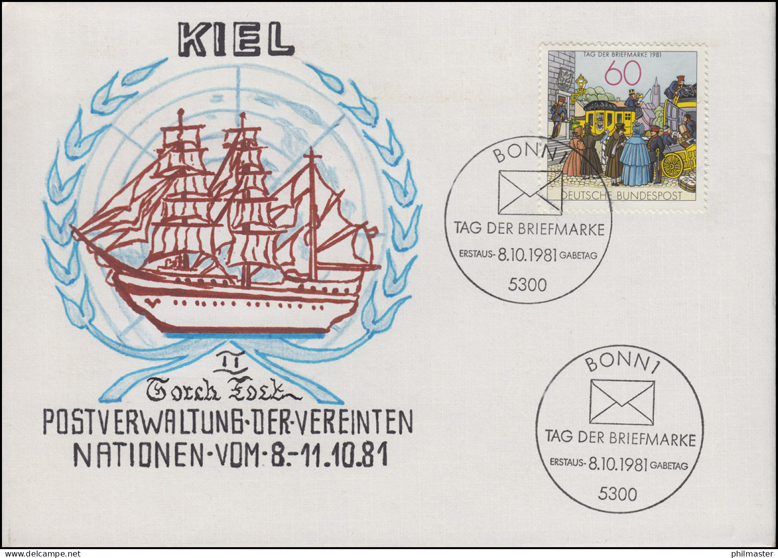 1112 Tag Der Briefmarke, Selbstgemalter Brief GORCH FOCK, Mit ESSt Bonn 8.10.81 - Journée Du Timbre