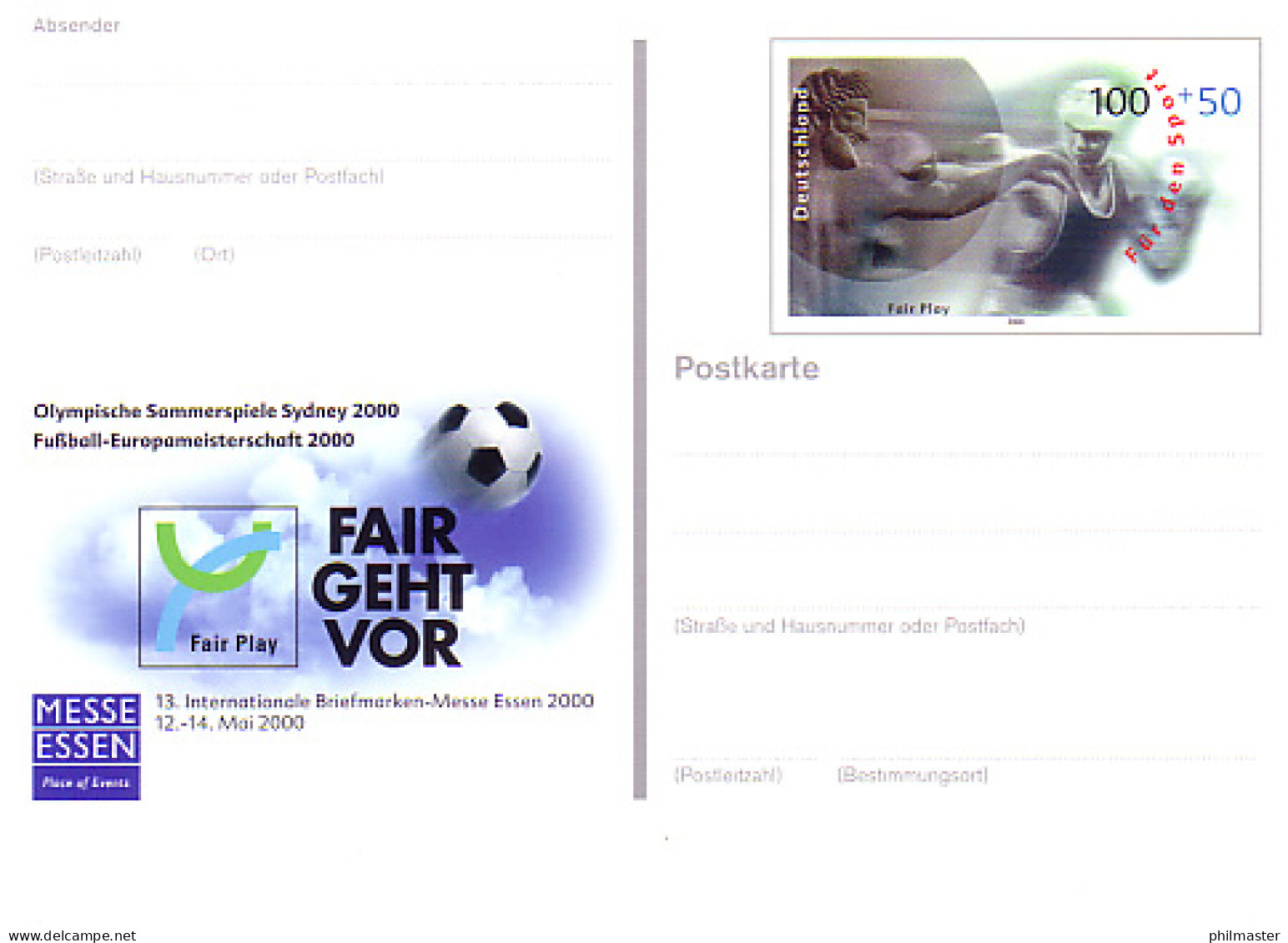 PSo 68 ESSEN 2000 Fair Play Olympia Fußball-EM, Postfrisch Wie Verausgabt ** - Postales - Nuevos