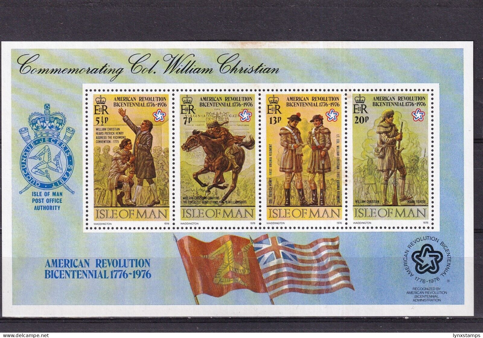 ER04 Isle Of Man 1976 American Revolution Bicentennial MNH Souvenir Sheet - Emisiones Locales