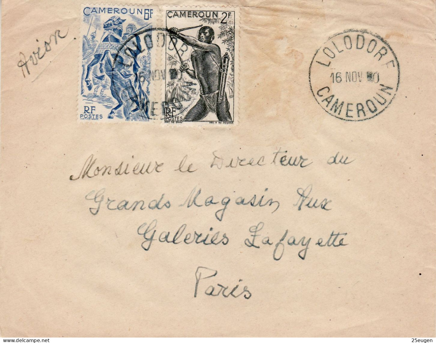 CAMEROUN 1950 AIRMAIL LETTER SENT FROM LOLODORE TO PARIS - Covers & Documents
