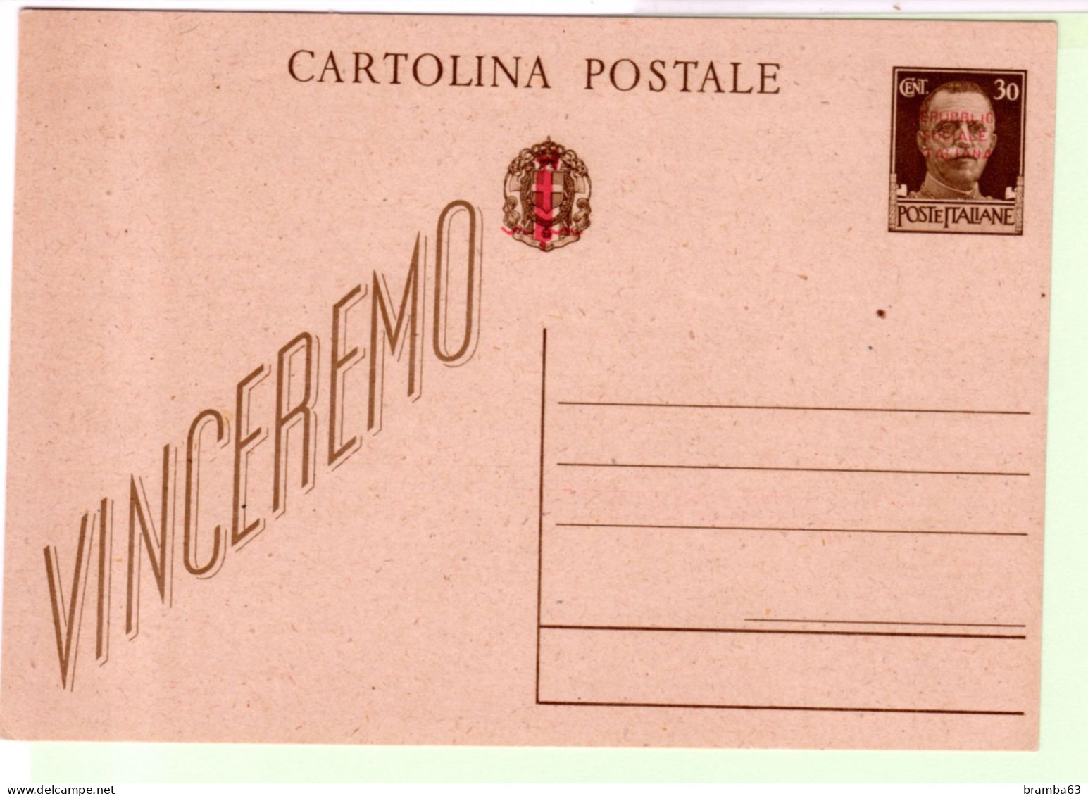 1944 Fascetto Intero Soprascritto Rosso C. 30 VINCEREMO Nuovo - Ganzsachen