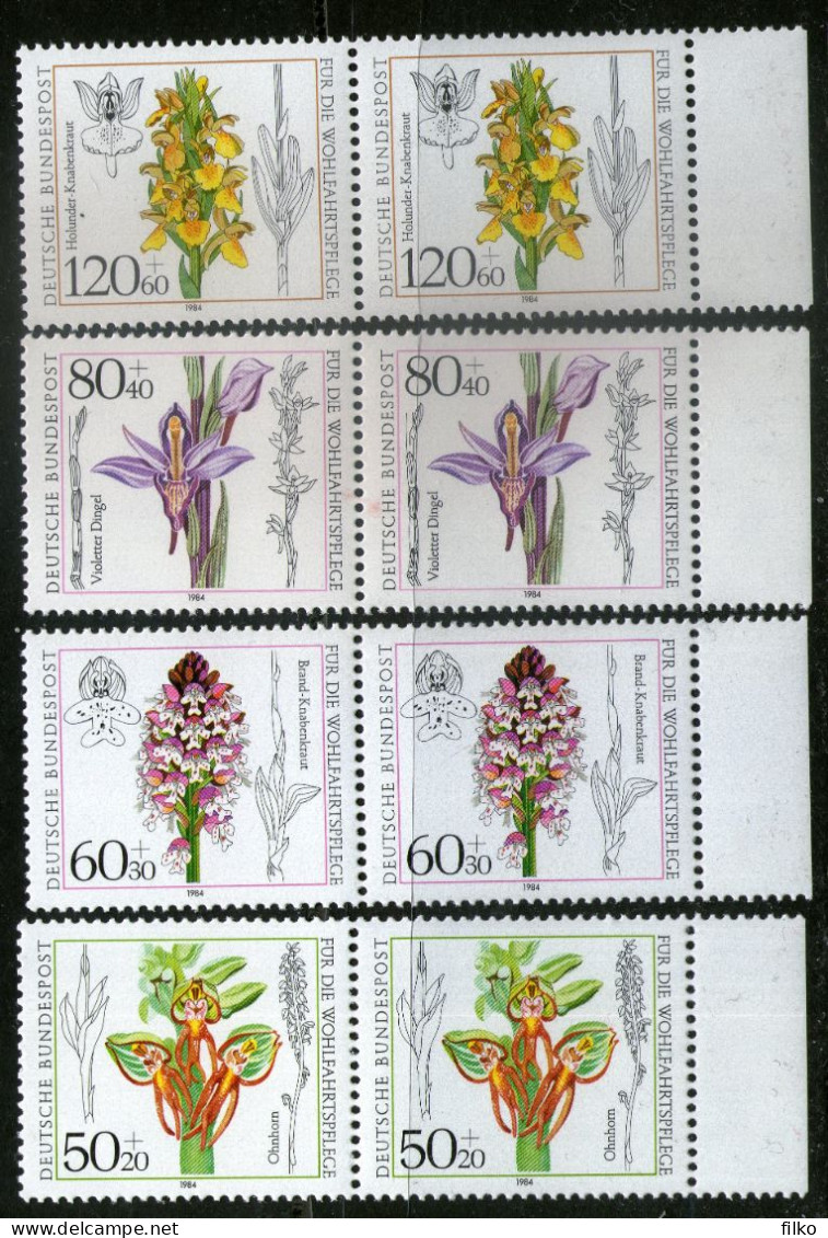 Germany,,1984 Charity Stamps - Orchids Paar  Mi#1225/1228 MNH * * Scan - Neufs